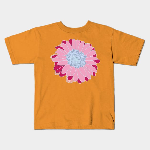 Pink and Blue Flower Drawing Kids T-Shirt by ellenhenryart